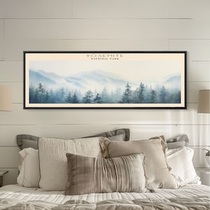 Yosemite National Park Panoramic California Travel Art, National Park Print, Minimalist Travel Art, Subdued Watercolor Painting Panoramic