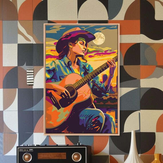 Cowboy Guitar Art: Pop Art Sunset Framed Canvas Print - Etsy