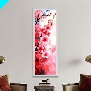Cherry Blossom Framed Canvas Print, Japanese Inspired Wall Art, Pink Botanical Artwork, Minimalist Living Room Decor, Gift Idea