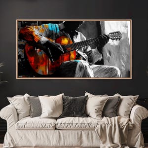Guitarrista, música, expresión, momento musical melancólico capturado en esta impresión en lienzo enmarcada, arte bohemio para sala de música, arte de pared para estudio artístico imagen 17