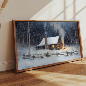 Rustic Cabin in Snow Framed Canvas Print: Cozy Winter Art - Etsy