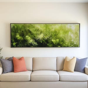 Moss Wall Art - Panoramic Canvas Print - Watercolor Painting of Green Moss