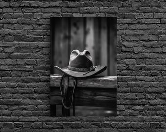 Cowboy Hat Print, Western Wall Art, Black And White, Minimalist Art, Wall Decor, Canvas Art, Wall Art, Framed Canvas Wall Decor