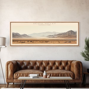 Death Valley National Park Panoramic Travel Art, National Park Print, Minimalist Travel Art, Subdued Watercolor Painting Panoramic