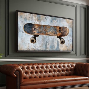 Vintage Skateboard Art: Framed Canvas Print, Industrial Rustic Decor