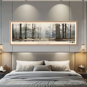 Congaree National Park Panoramic Travel Art, National Park Print, Minimalist Travel Art, Subdued Watercolor Painting Panoramic