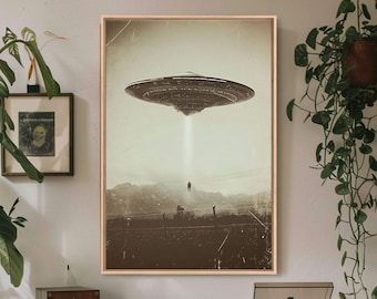 Alien Abduction Canvas Art: Vintage UFO Photography Print