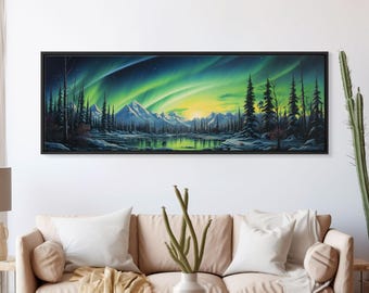Aurora Borealis Framed Canvas Print: Alaskan Winter Landscape Art