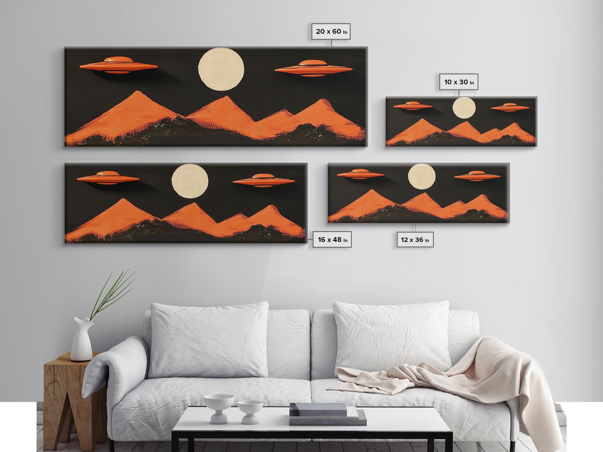 Orange UFO Art Print: Panoramic Flying Saucers, Nursery Decor - Etsy