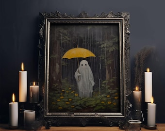 Spooky Ghost Canvas Art: Vintage Halloween Decor