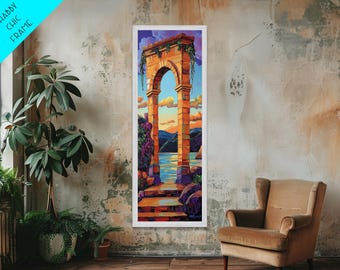 Sunset Archway Canvas Print: Mediterranean Stone Portal Wall Art