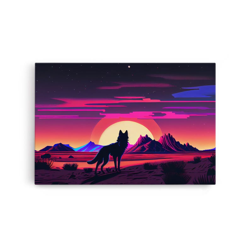 Desert Fox Silhouette Art Print: Purple Full Moon Wall Decor image 3