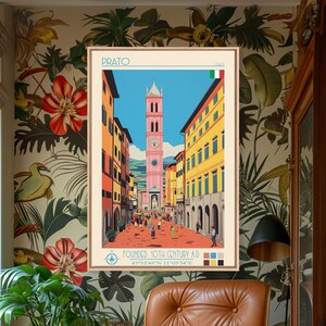 Prato Italy Travel Poster Framed Canvas Print, Midcentury Modern Art, Pop Art Wall Decor, Home Decor, Vacation Gift, Office Art