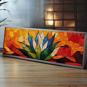 Impresión en lienzo de agave azul: arte mural estilo vitral del suroeste