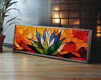 Blue Agave Canvas Print: Stained Glass Style Southwestern Wall Art