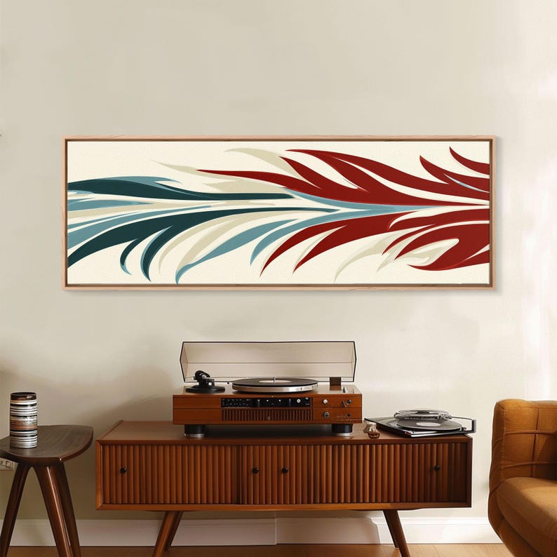 Feathers Framed Art Deco Canvas Print Wood Framed Art Extra Wide