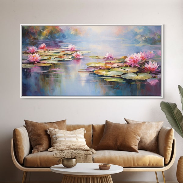 Lotus Wall Art, Pond Decor, Lily Pads Wall Art, Panoramic Art, Wall Art, Canvas Art, Landscape Art, Gifts For Grandma, Camper Wall Decor