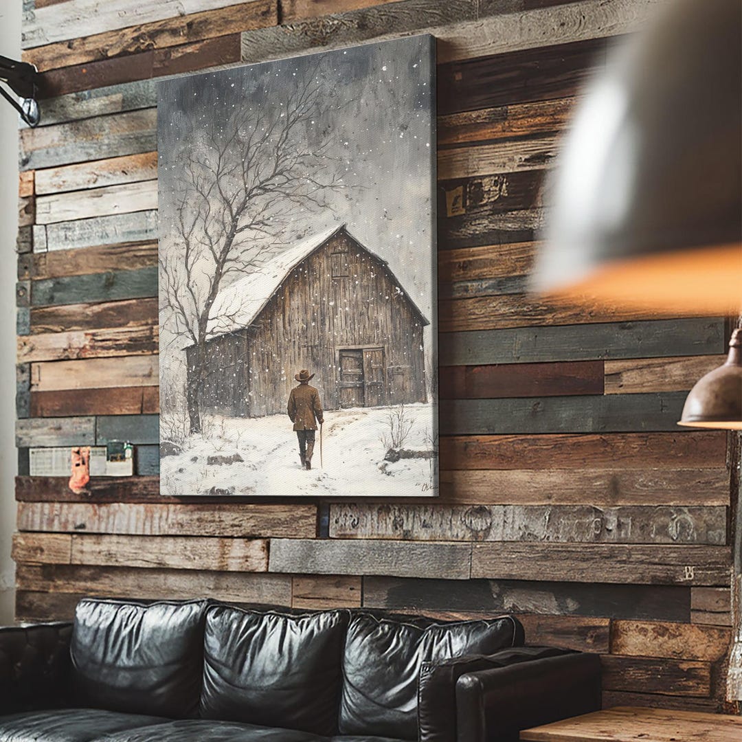 Winter Barn Snow Scene Framed Canvas Print: Rustic Farmhouse Wall Decor ...