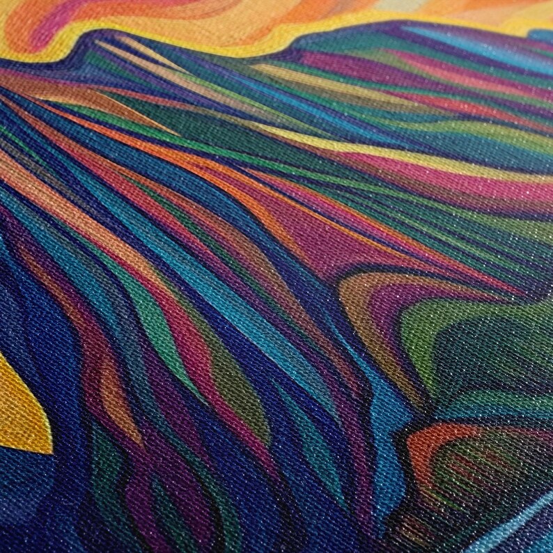 Abstract Mountain Painting Print, Stained Glass Style Art, Surrealist