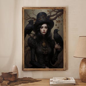 Witch and Ravens Framed Canvas: Gothic Halloween Art image 15