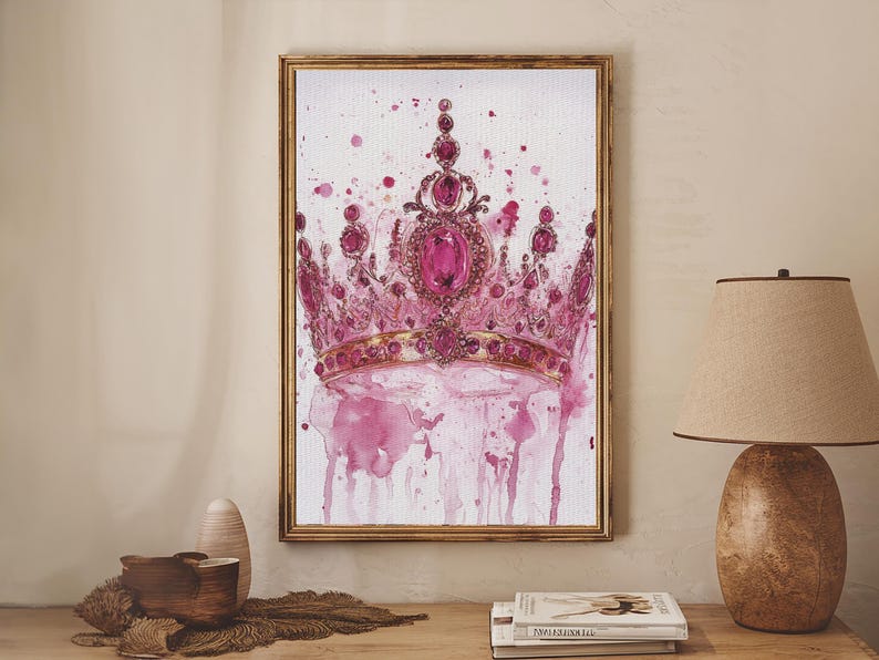 Regal Jeweled Crown Canvas Print: Pink Dorm Wall Art zdjęcie 17