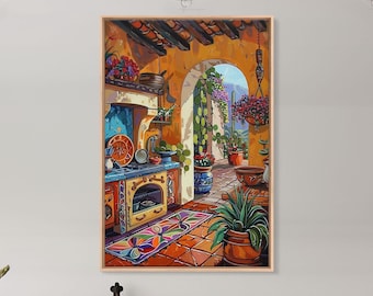 Southwestern Kitchen Canvas Print: Colorful Mexican Tile Art Decor
