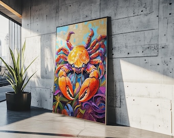 Colorful Crab Canvas Print: Bold Nautical Kitchen Decor