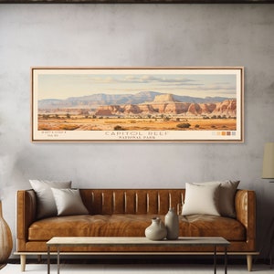 Capitol Reef National Park Panoramic Utah Travel Art, National Park Print, Minimalist Travel Art, Subdued Watercolor Painting Panoramic