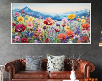 Pansies Canvas Art: Spring Wildflower Meadow Landscape, Floral Decor