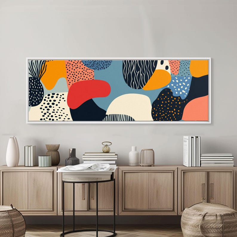 90s Style Retro Abstract Art Framed Canvas Print Modern Home Decor
