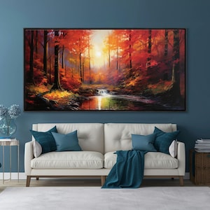 Autumn Forest Canvas Art: Sunset Lake Panoramic Landscape