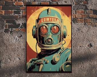 Retro Robot Canvas Wall Art: Sci-Fi Portrait Print