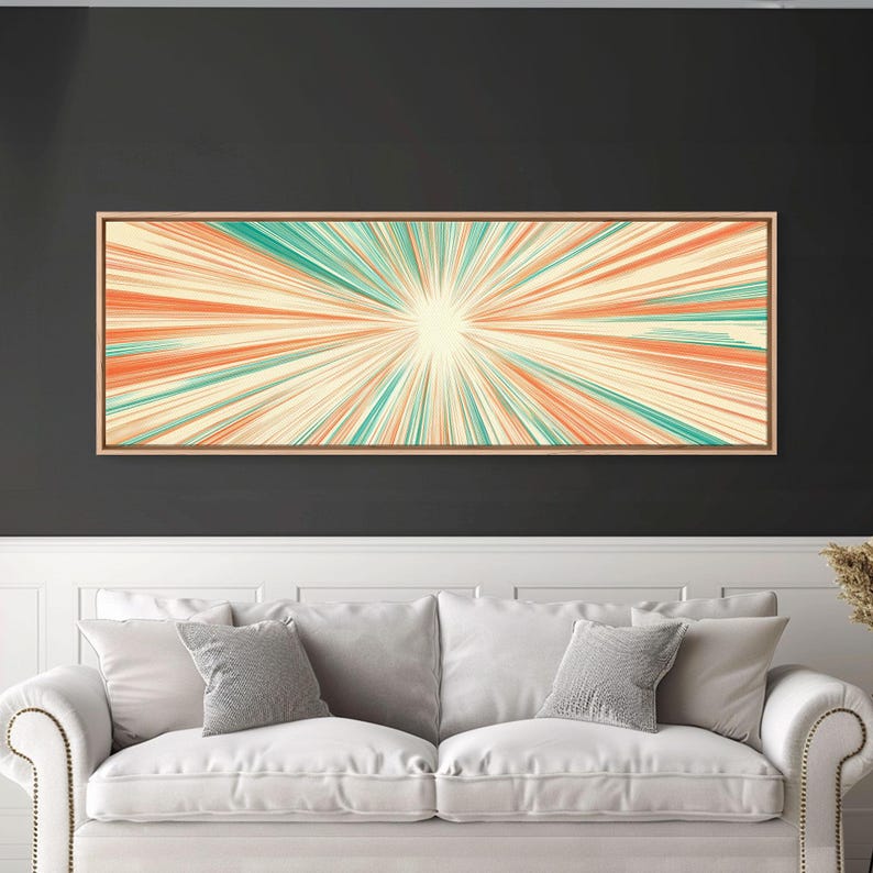 Mid Centery Modern Canvas Print Framed MCM Style Wall Art, Orange and