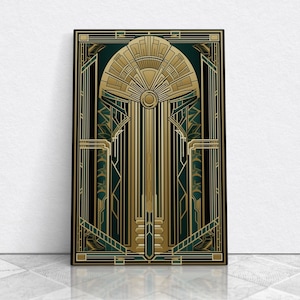 Art Deco Wall art | Framed Canvas Print | Art Deco | Gold & green art | Beautiful art | Midcentury Modern | Office decor | Stained glass art