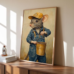 Rats with Jobs, Framed Canvas Print, Rat Painting, The Rat Painter, Cute Rat Home Decor, Rat Handyman  NUEVART