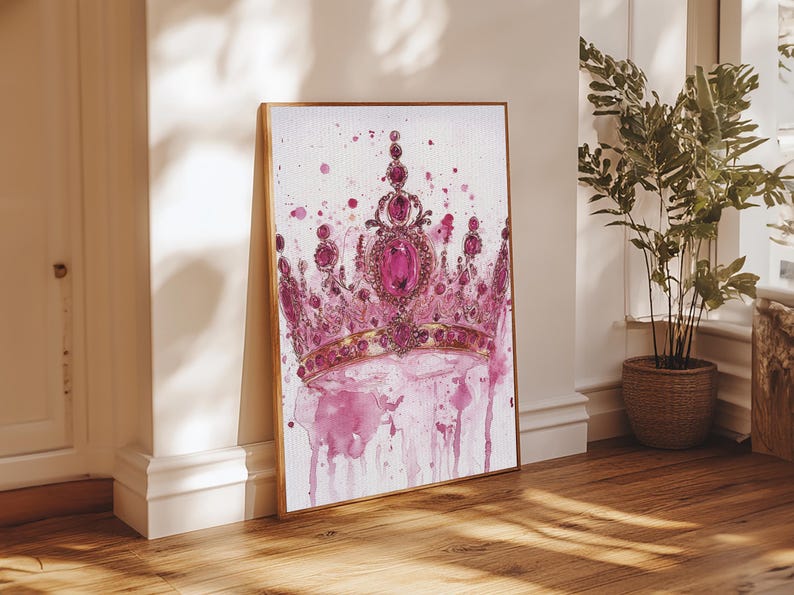 Regal Jeweled Crown Canvas Print: Pink Dorm Wall Art zdjęcie 18