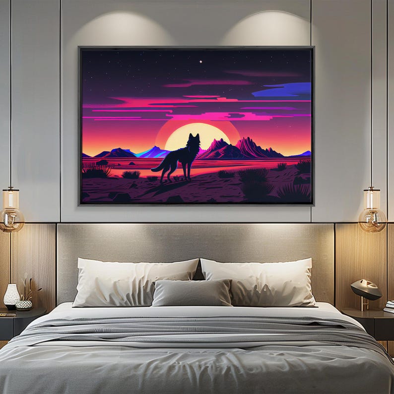 Desert Fox Silhouette Art Print: Purple Full Moon Wall Decor image 19