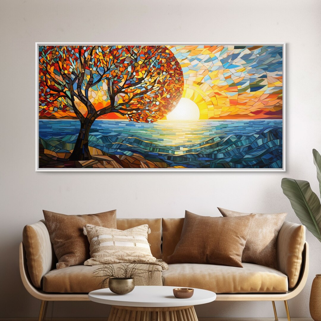 Abstract Wall Art Nature Wall Print Mosaic Wall Art Sunset Etsy