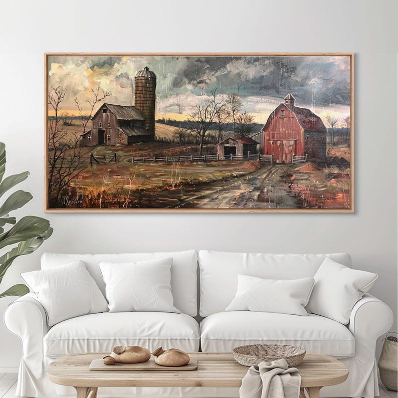 Vintage Farmhouse Canvas Print: Rustic Barn Scene Wall Art
