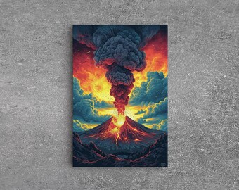 volcanic  FBB フランス語 4枚セット Colorful Volcano Framed Canvas Art: Surreal Fantasy Decor - Etsy