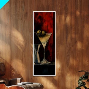 Classic Olive Martini Glass, Retro Bar Art, Espresso Martini Wall Art, Mid-Century Vibe Canvas Print, Moody Kitchen Decor