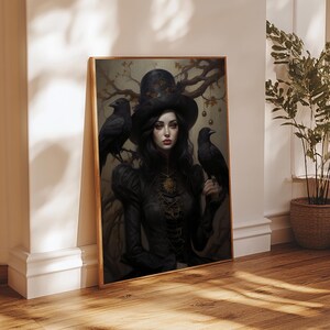 Witch and Ravens Framed Canvas: Gothic Halloween Art image 16