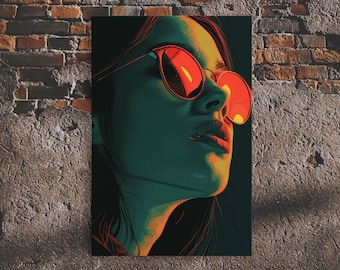 The Girl With The Red Sunglasses, Framed Canvas Print, Cel Shaded Comic Book Art, Video Game Concept Art