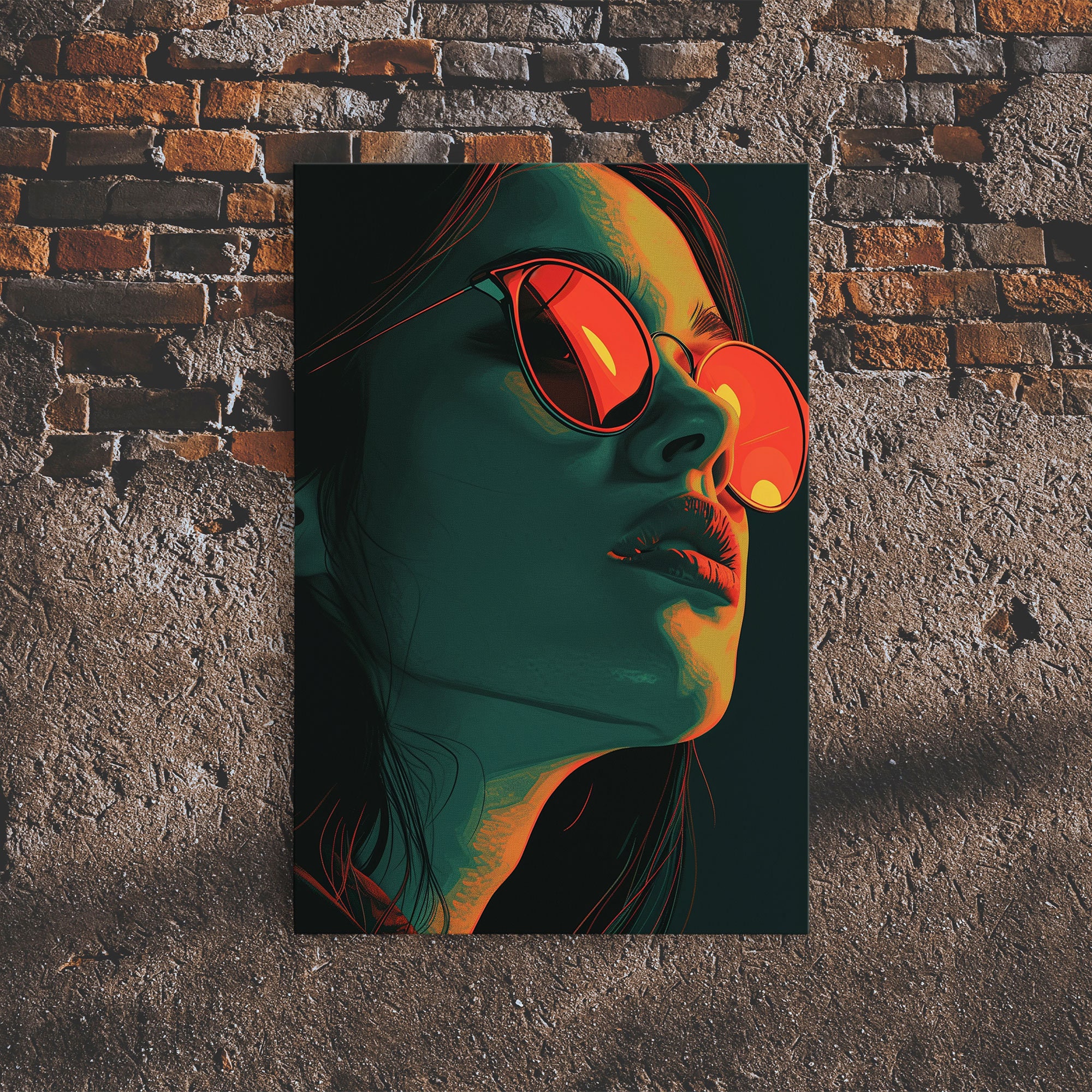 The Girl With The Red Sunglasses, Framed Canvas Print, Cel Shaded Comic Book Art, Video Game Concept Art