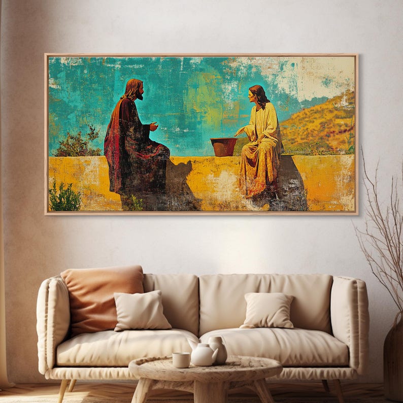 Christ and the Samaritan Woman at the Well Pop Art Style Framed Canvas ...