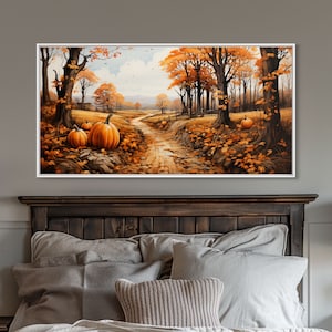 Pumpkin Wall Art, Fall Wall Decor, Nature Art, Trees Art, Canvas Print, Wall Hanging, Panoramic Art, Country Home Decor, Office Prints