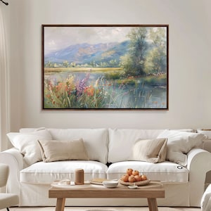 Dutch Landscape With Lake Framed Canvas Print Oil Painting, Wood Frame Wall Art, Cottage Core, Farmhouse Decor, Living Room Art