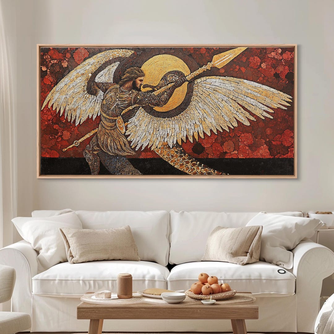 Saint Michael Defeating the Dragon Large Christian Wall Art | Framed ...