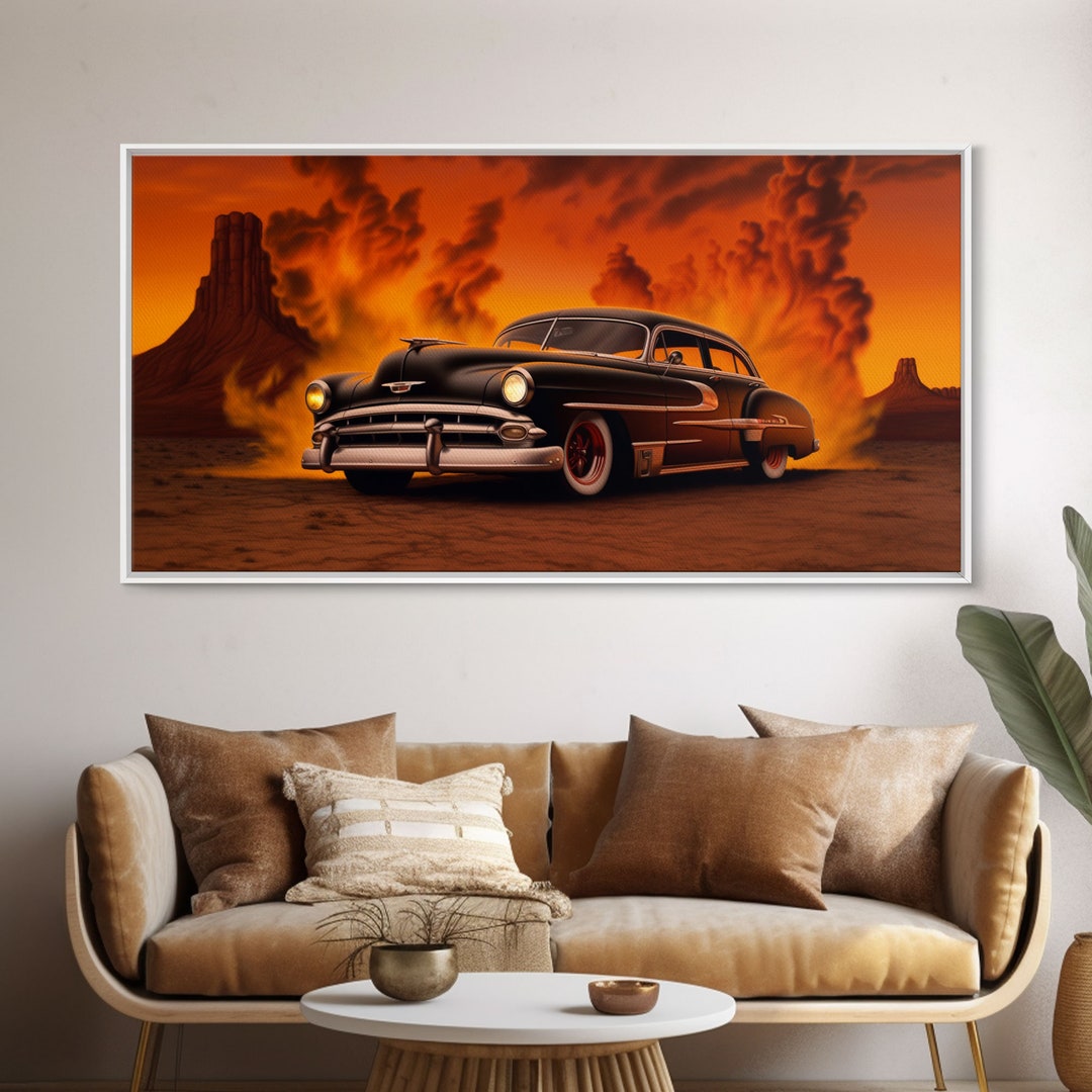 Chevy Classic Car Wall Decor, Retro Car Wall Decor, Desert Landscape