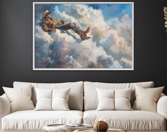 Heavenly Cowboy Art: Wild West Framed Canvas Print